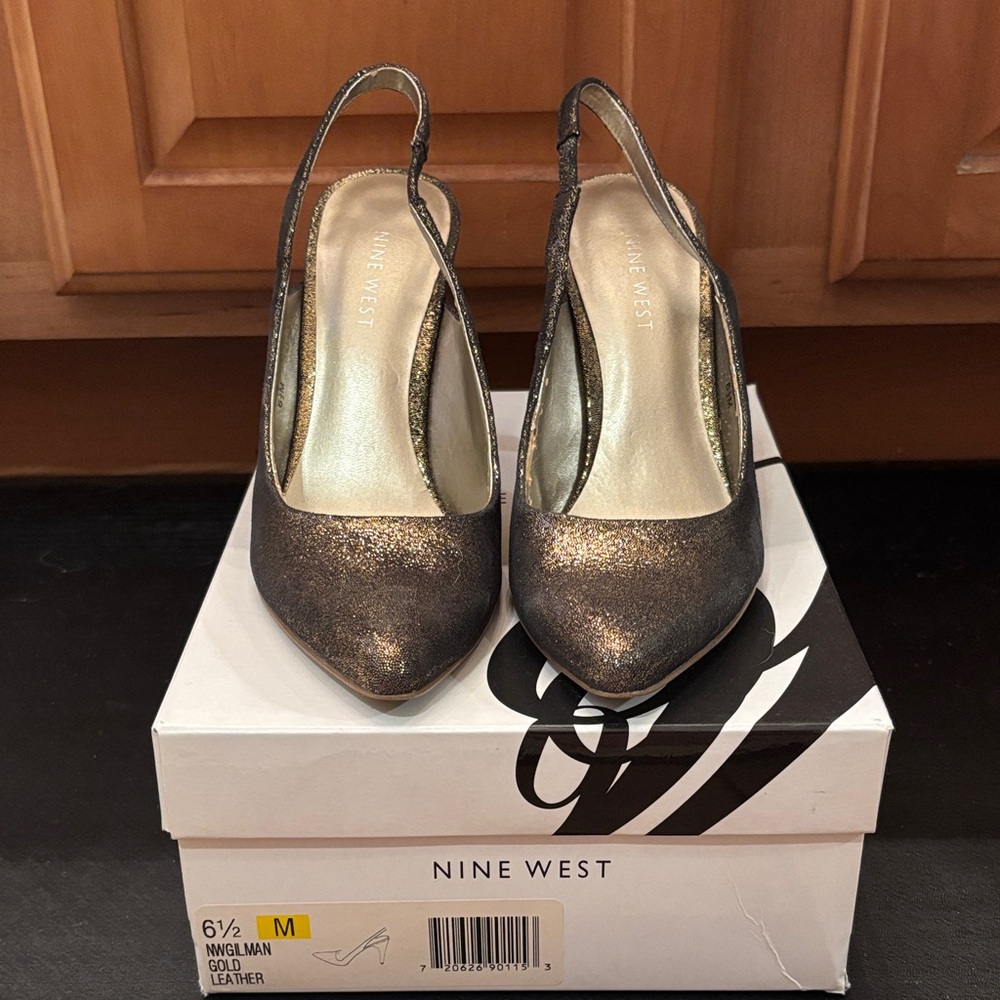 Nine West gold Pointed-Toe Slingback Heels